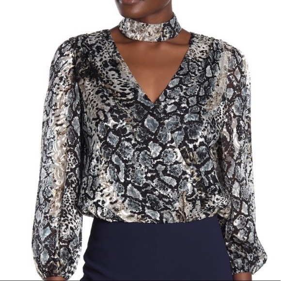 Alice + Olivia Tops - Alice & Olivia Luba Snakeskin  Blouson Choker Top
